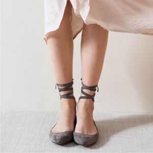 Gray Suede Lace Up Ballet Flats by Vince Camuto